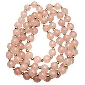 Estate Womens Necklace 10k Gold Bead Pink Rose Quartz Beaded Necklace